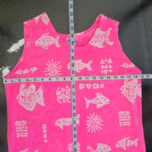 90s Mayan Fish Pink Beach Dress Cruise Loungewear Cotton Vintage Size M - Picture 5 of 9